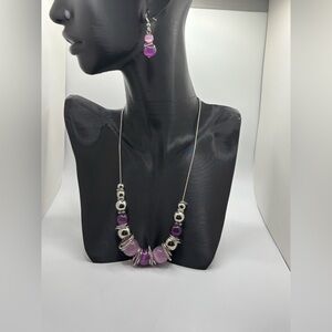 Elegant Silver and Purple Necklace Set